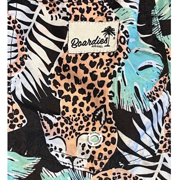 Boardies Swimming Trunks Tropical Jungle Cheetah Print Size L Black Green Orange - Picture 10 of 10